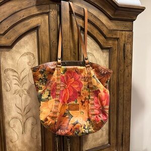 Patricia Nash Floral Leather Tote - Orange and Brown & Red